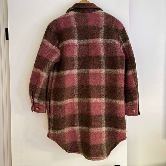 Aritzia Wilfred Free The Ganna Jacket Wool Blend Size XS Brown Pink Cream Plaid - Picture 7 of 8